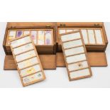 Two early 20th century pine cases of microscope slides:, mainly blank slides,