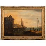 'Earle', Circle of Nicholas Condy [1793-1857]-
A coastal harbour scene, fishermen on a quay,