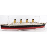 A scale model of the White Star liner RMS Titanic:, fully detailed with aerial masts, davits,