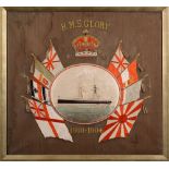 An Edwardian silk work commemorative for the Canopus class battleship HMS Glory:,