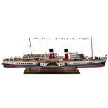 A scale model of the PS Waverley:, in LNER livery, scored decks , wheel house with telegraphs,