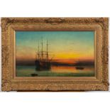 English School 19th century - 
Shipping in a calm at Sunset :-
oil on canvas
34 x 59cm.