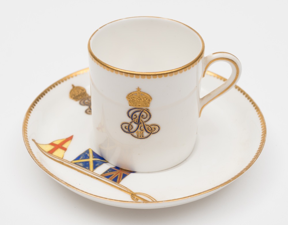 An Edward VII coffee can and saucer by Royal Worcester, possibly form the Royal Yacht:,