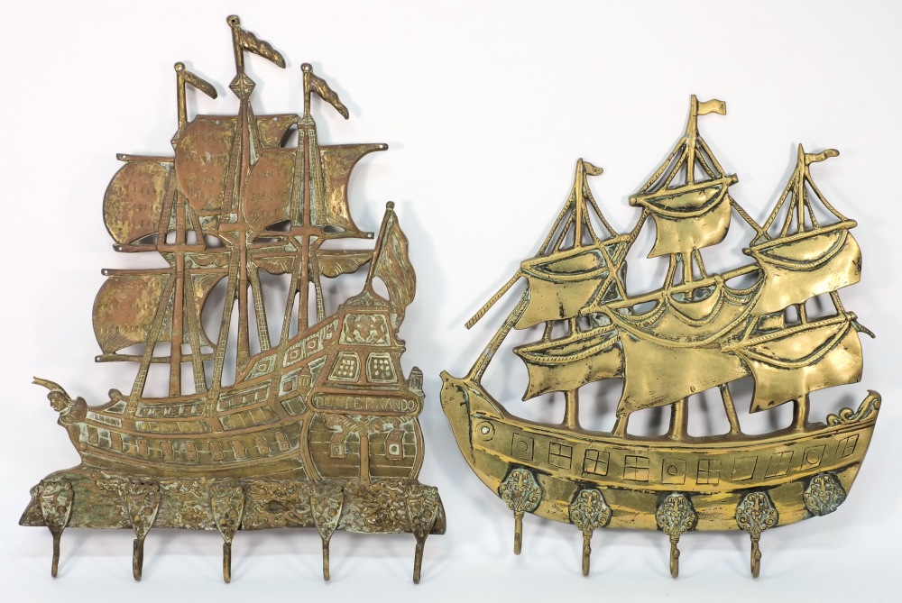 A brass coat hanger in the form of the Portuguese frigate Don Fernando,