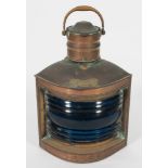 A ship's copper starboard lantern: of typical form, with original burner, unnamed, 46cm.