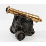 An 18th century bronze signal cannon:, the five stage barrel with copper wrapped trunions,