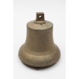 A brass ship's bell: of typical form, unnamed with iron clapper, 27cm high.