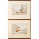 W.Stewart [19th Century]-
Beached fishing boats:-
a pair, both signed
watercolours, each 19.