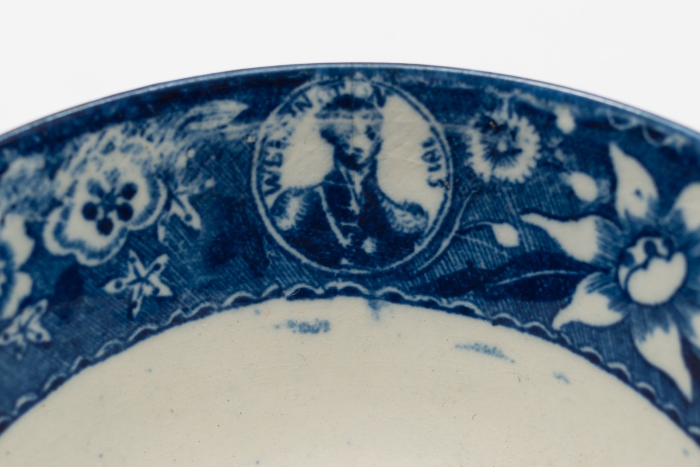 A 19th century blue and white 1815 Wellington and Blucher Waterloo commemorative tea bowl:, - Image 4 of 4