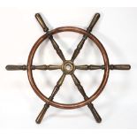 A brass and copper auxiliary helm:, 55cm diameter.