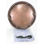 A circular copper 'Nelson's Victory Centenary Memento' tray:,