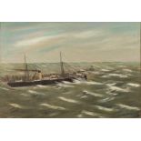 A J Jansen [20th Century]-
Steamer in a swell:-
signed bottom right
oil on canvas
38 x 57cm.