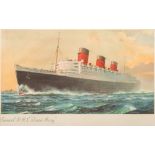 After C E Turner and F Mason- RMS Queen Mary and RMS Mauritania, two coloured prints:.