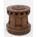 An oak and iron inkwell in the form of a capstan constructed form timber and metal work of HMS