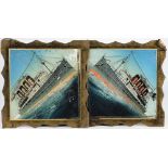 Two early 20th century reverse glass paintings of the Cunard liners RMS Lusitania and RMS