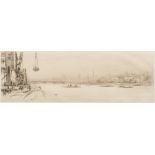 William Walcot [1874-1943]-
View of The Thames:-
etching, signed in pencil
sight size 13 x 33.5cm.