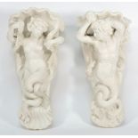 A pair of parian wall brackets possibly Minton: of a mermaid and merman, late 19th century,
