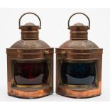 A pair of  copper and brass 'Davey's Patent Improved Safety Yacht Lamps' for port and starboard:,