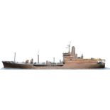 A 1/50th scale copper waterline model of the Royal Navy Rover Class small fleet tanker RFA Grey