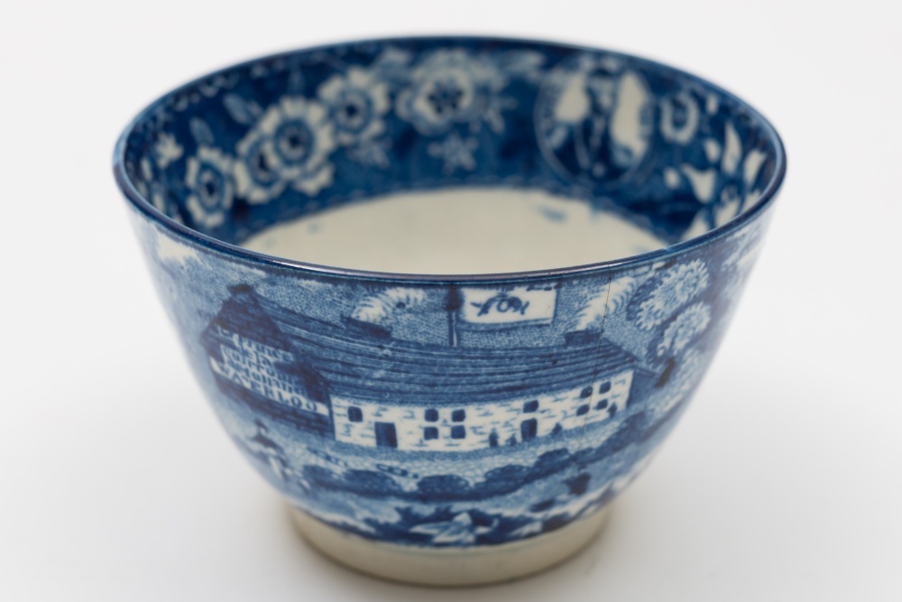 A 19th century blue and white 1815 Wellington and Blucher Waterloo commemorative tea bowl:, - Image 2 of 4