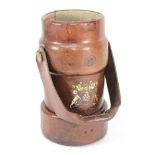 A  WWII period Royal Navy leather shot bucket: of traditional form with polychrome transfer