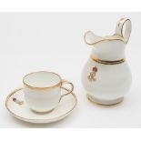 An Edward VII coffee can, saucer and jug by Royal Crown Derby, possibly from the Royal Yacht:,