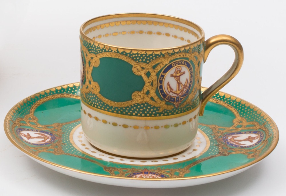 A coffee can and saucer from the Royal Service of the RY Victoria & Albert III, by Copeland:,