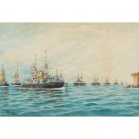 British School early 20th century-
A review of The Fleet:-
indistinctly signed and dated