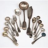 Three Georgian silver mustard spoons, maker Hester Bateman, 1822,