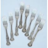 A set of six Victorian silver Queens pattern table forks, maker Elizabeth Eaton, London 1846,