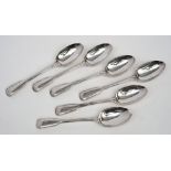 A set of six Victorian silver fiddle and thread pattern dessert spoons, maker George William Adams,