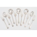 A George VI part flatware service, maker JW&Co, London, 1937: includes twelve soup spoons,