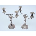 A pair of George V  silver twin-branch candelabra, maker James Dixon & Sons, Sheffield,