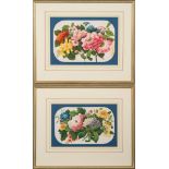 A set of four Chinese botanical drawings on rice paper: each painted with a large bouquet of