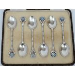 A set of six George VI silver and enamel coffee spoons, maker Turner & Simpson, Birmingham,