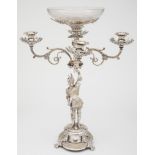 A Victorian plated figural four- branch table centre piece:,