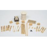 A group of Chinese ivory and bone items:  including an abacus,