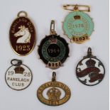 Three enamelled Ranelagh  members badges and one brass example dated 1921,1923,