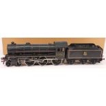 A scratchbuilt 3RE 4-6-0 locomotive No 61044 with six wheel tender in BR black livery:
