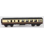 Exley, a 3rd/brake passenger corridor coach:, in GWR cream and brown livery.