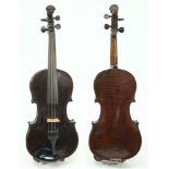 A late 19th century violin in the style of Nicholas Amati: the two piece back of narrow flame and