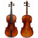 A German violin: the two piece back of medium flame and curl,