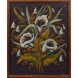 A Berlin work panel of Arum lilies:, framed and glazed 48 x 39 cm..