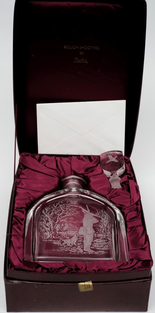 An engraved lead crystal decanter and stopper 'Rough Shooting' by Zaglo:,