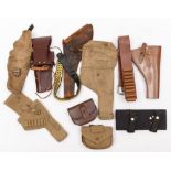 A WWI period brown leather holster, together with a group of later holster and ammunition pouches:.