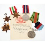 A World War II group of five medals: 1939-45 War Medal, Defence Medal, Africa Star,