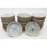 Tek Sing Cargo - fifty Chinese porcelain plates: painted in blue with a stylised phoenix within a