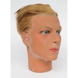 An early 20th century male wax mannequin head by P Imans, Paris:,