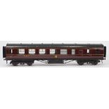 Exley, a 3rd/brake passenger corridor coach:, in LMS maroon livery.