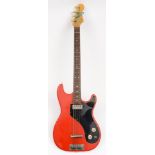 A  mid-20th century Hofner Bass Guitar:, the maple neck with rosewood fretboard and  red solid body,